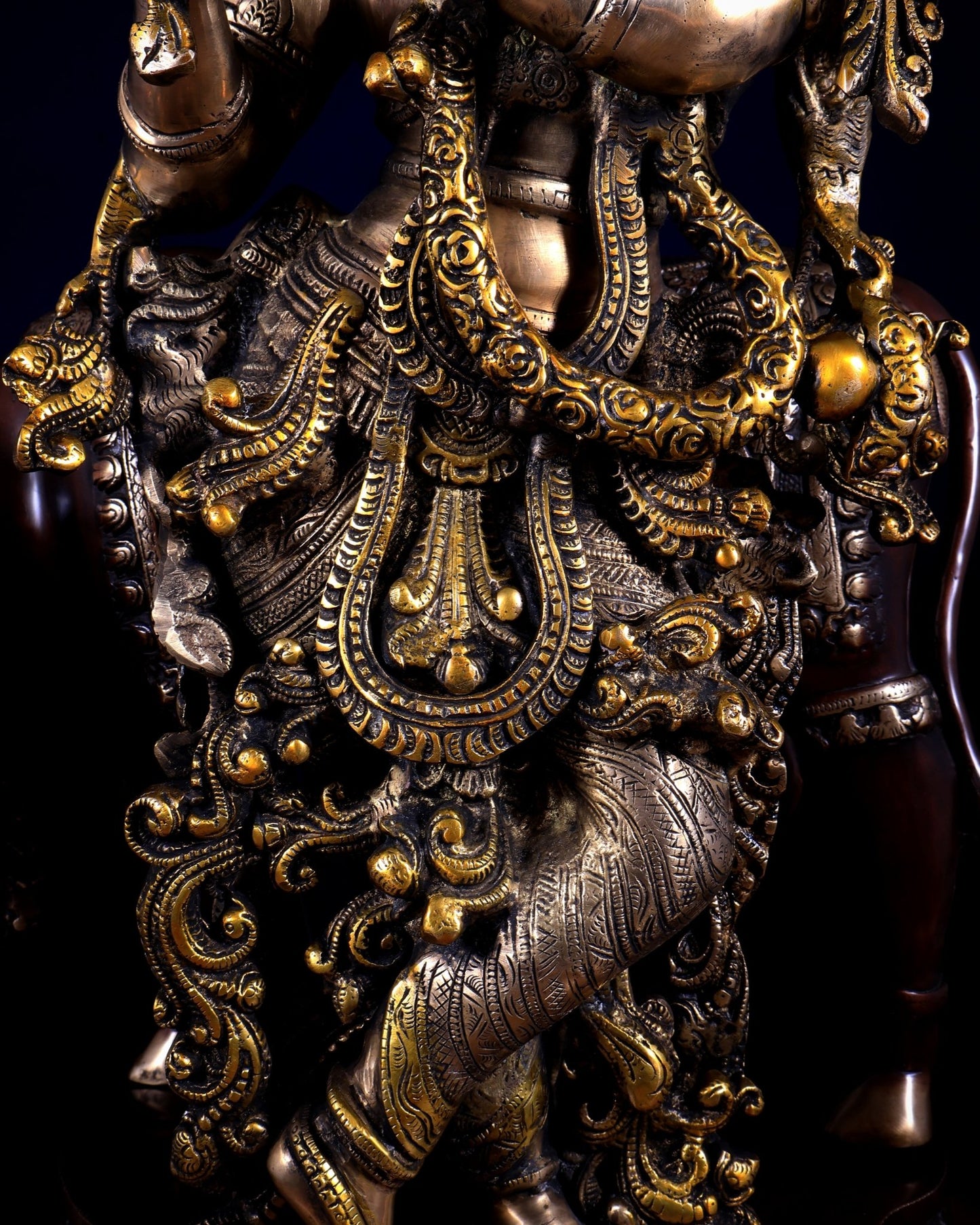 Pure Brass Lord Krishna with Cow Statue – Three Tone Finish 28 inch - Budhshiv.com