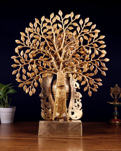Pure Brass Lord Krishna with Kalpavriksha tree Statue 23" - Budhshiv.com