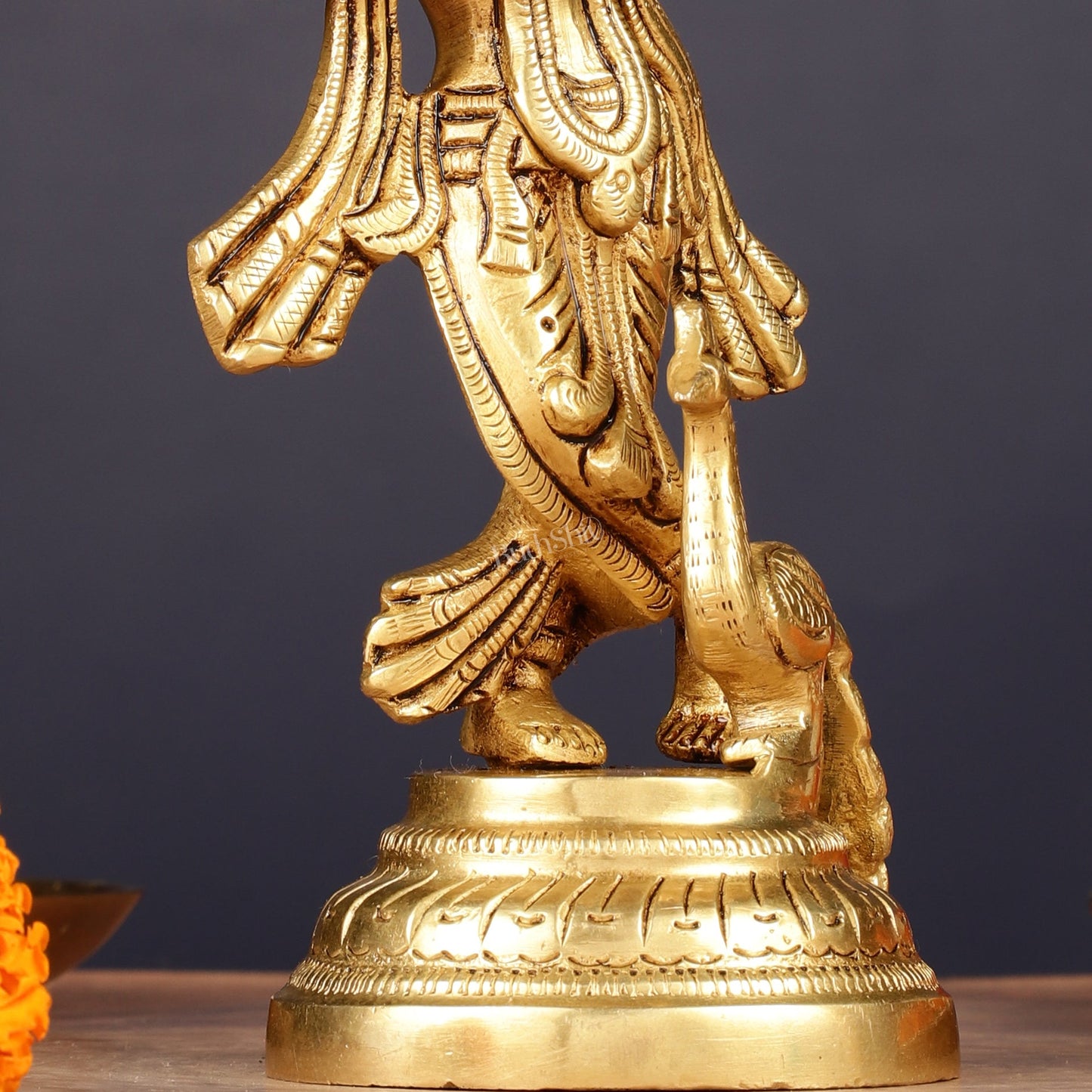 Pure Brass Lord Krishna with Peacock Idol 7" - Budhshiv.com