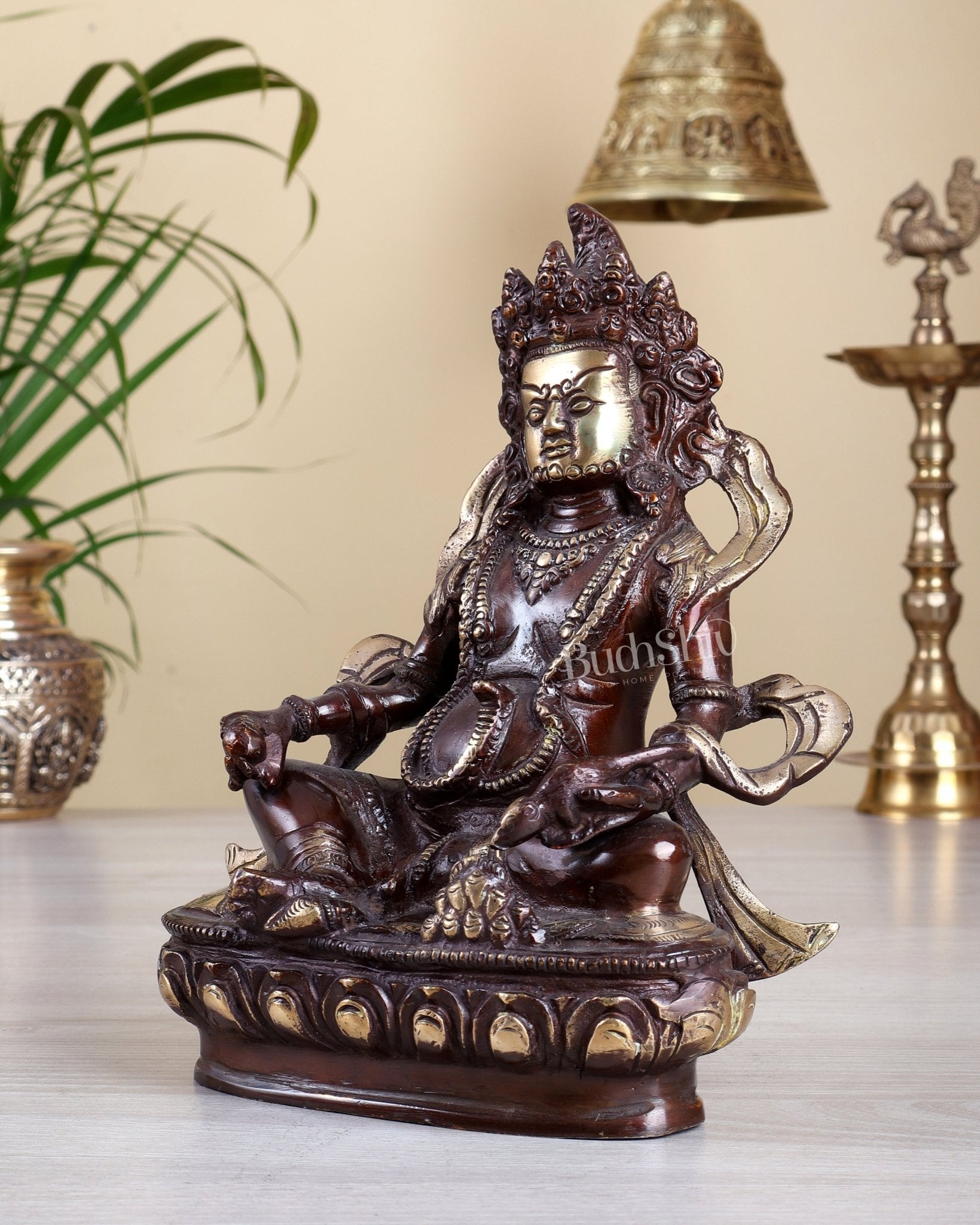 Pure Brass Lord Kuber Statue dual tone 9" - Budhshiv.com