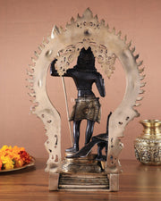Pure Brass Lord Murugan Statue with Peacock and Prabhavali black finish - Budhshiv.com