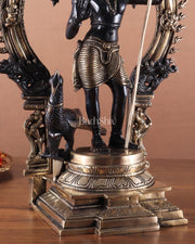 Pure Brass Lord Murugan Statue with Peacock and Prabhavali black finish - Budhshiv.com