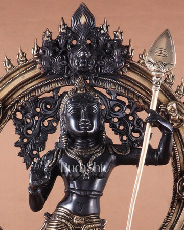 Pure Brass Lord Murugan Statue with Peacock and Prabhavali black finish - Budhshiv.com