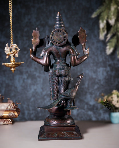 Pure Brass Lord Murugan Statue with Vel and Flag – Bronze Tone 21" - Budhshiv.com