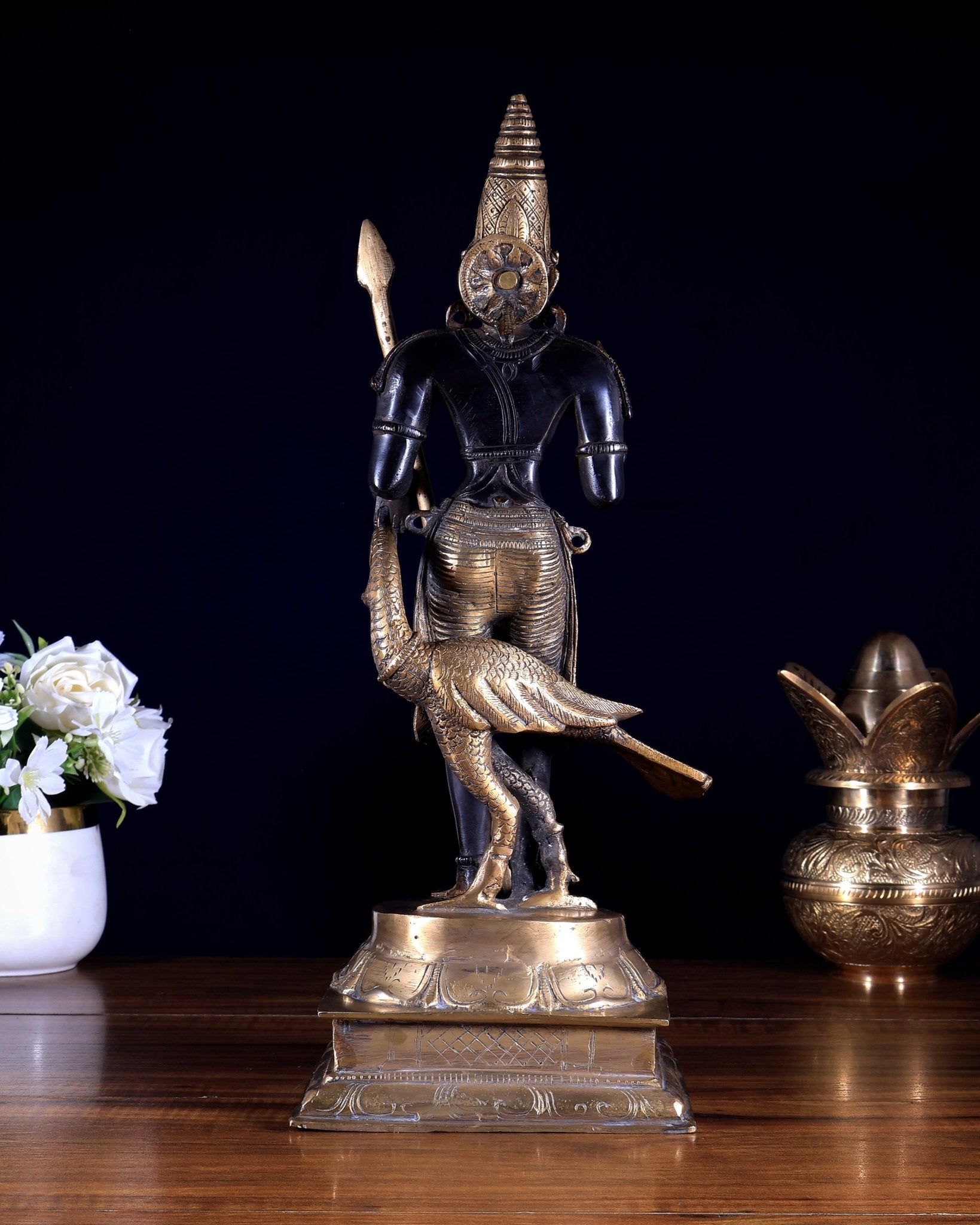 Pure Brass Lord Murugan / Swamy Kartikeya – Black Edition 16 inch - Budhshiv.com