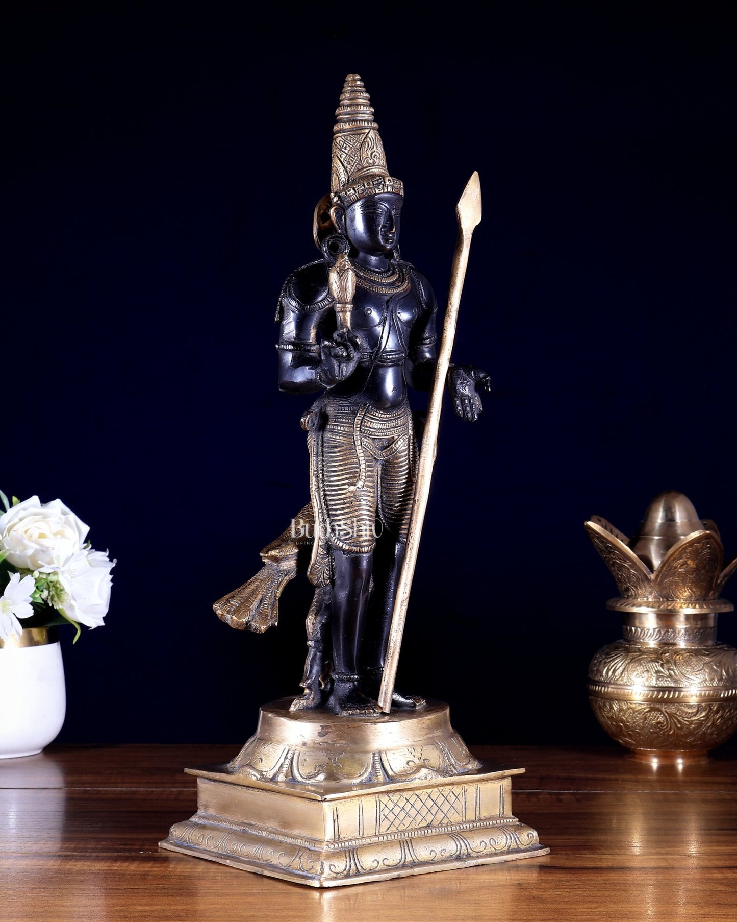 Pure Brass Lord Murugan / Swamy Kartikeya – Black Edition 16 inch - Budhshiv.com