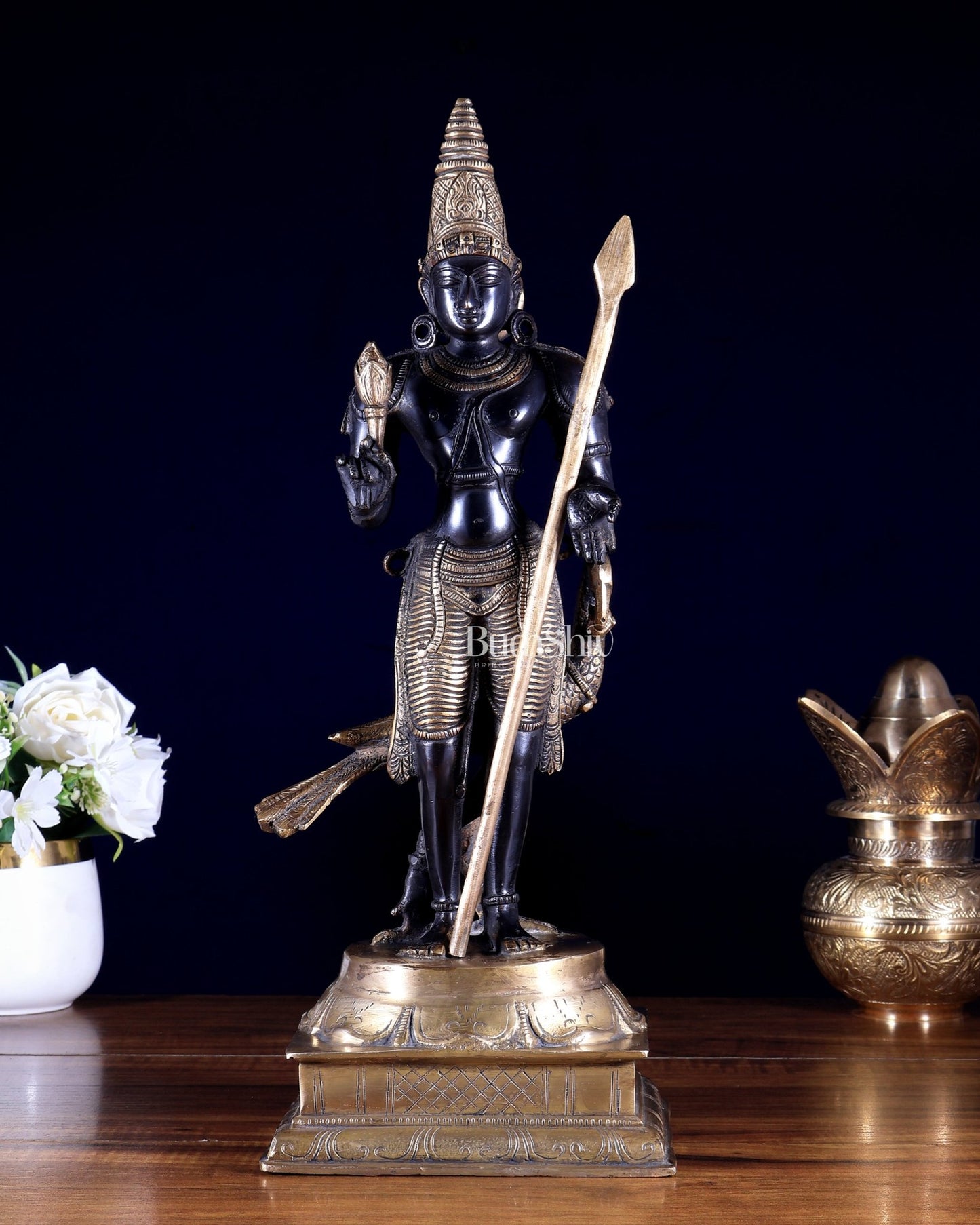 Pure Brass Lord Murugan / Swamy Kartikeya – Black Edition 16 inch - Budhshiv.com