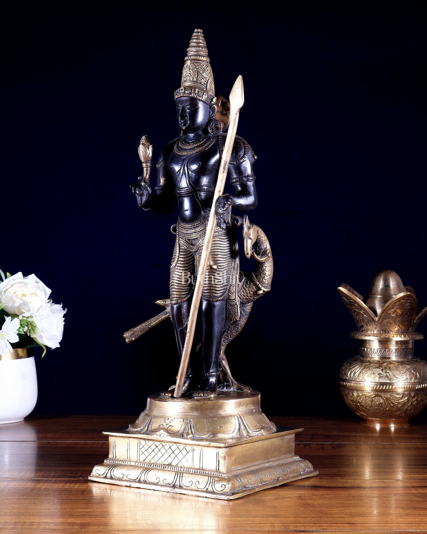 Pure Brass Lord Murugan / Swamy Kartikeya – Black Edition 16 inch - Budhshiv.com