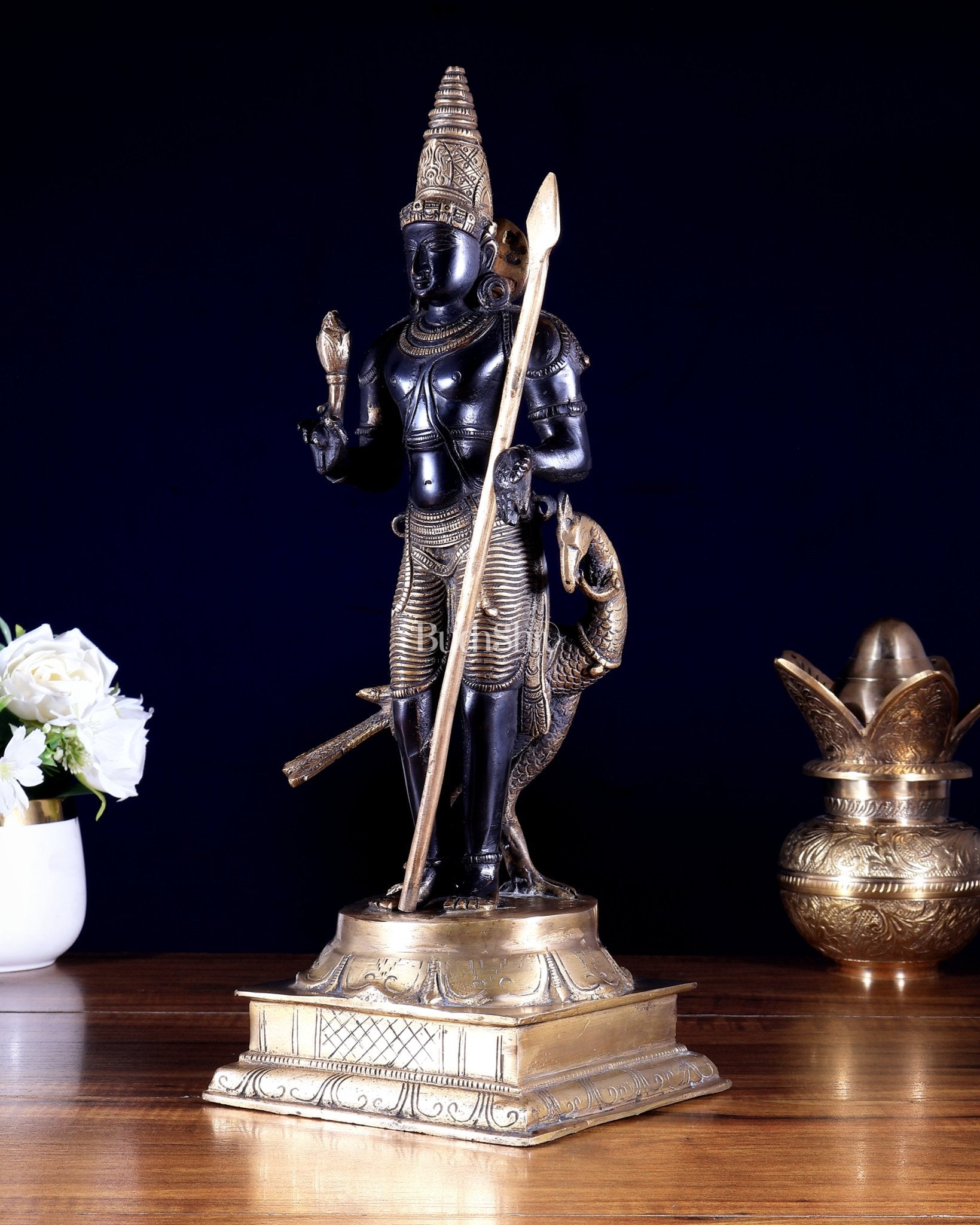 Pure Brass Lord Murugan / Swamy Kartikeya – Black Edition 16 inch - Budhshiv.com