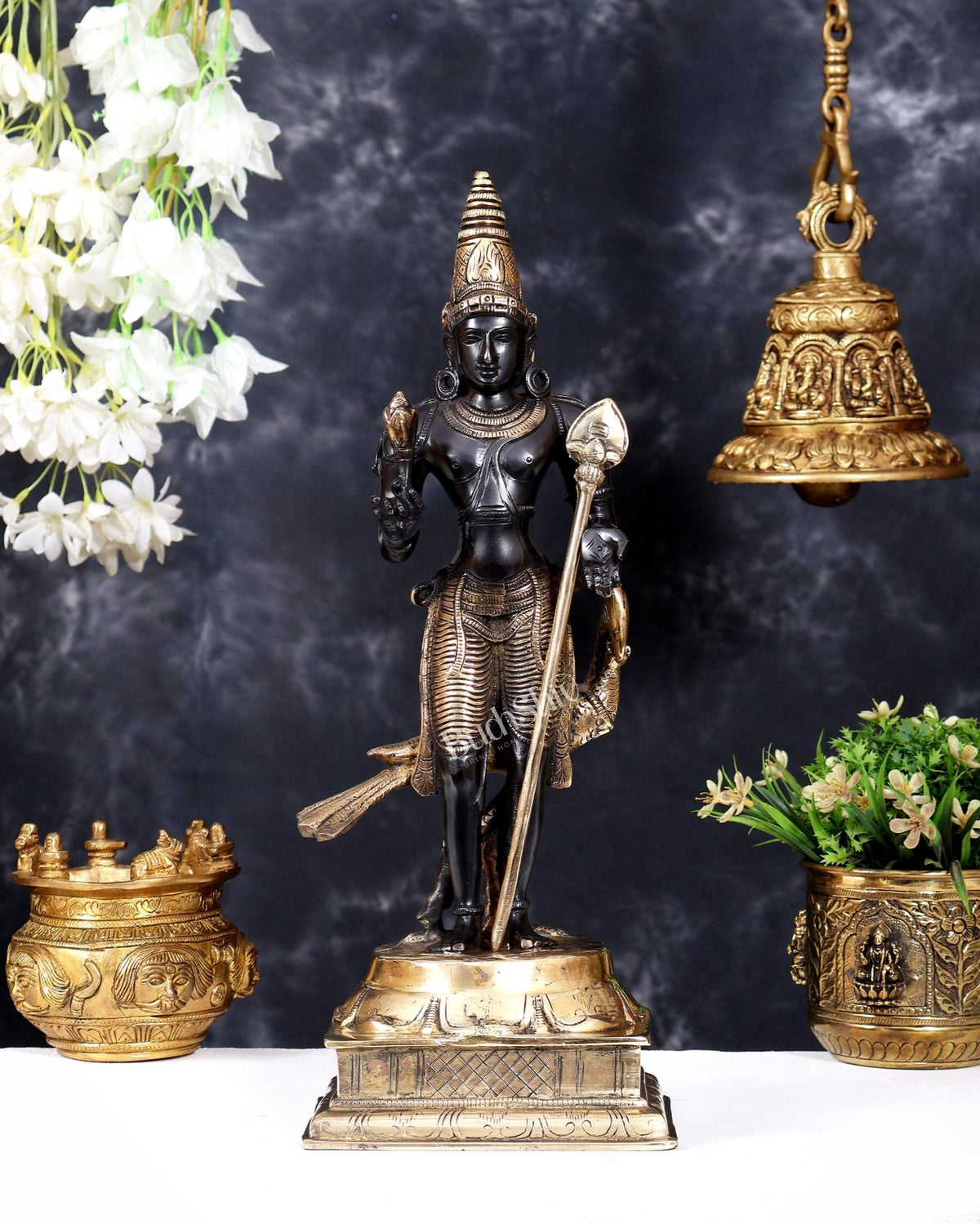 Pure Brass Lord Murugan / Swamy Kartikeya – Black Edition 16 inch - Budhshiv.com