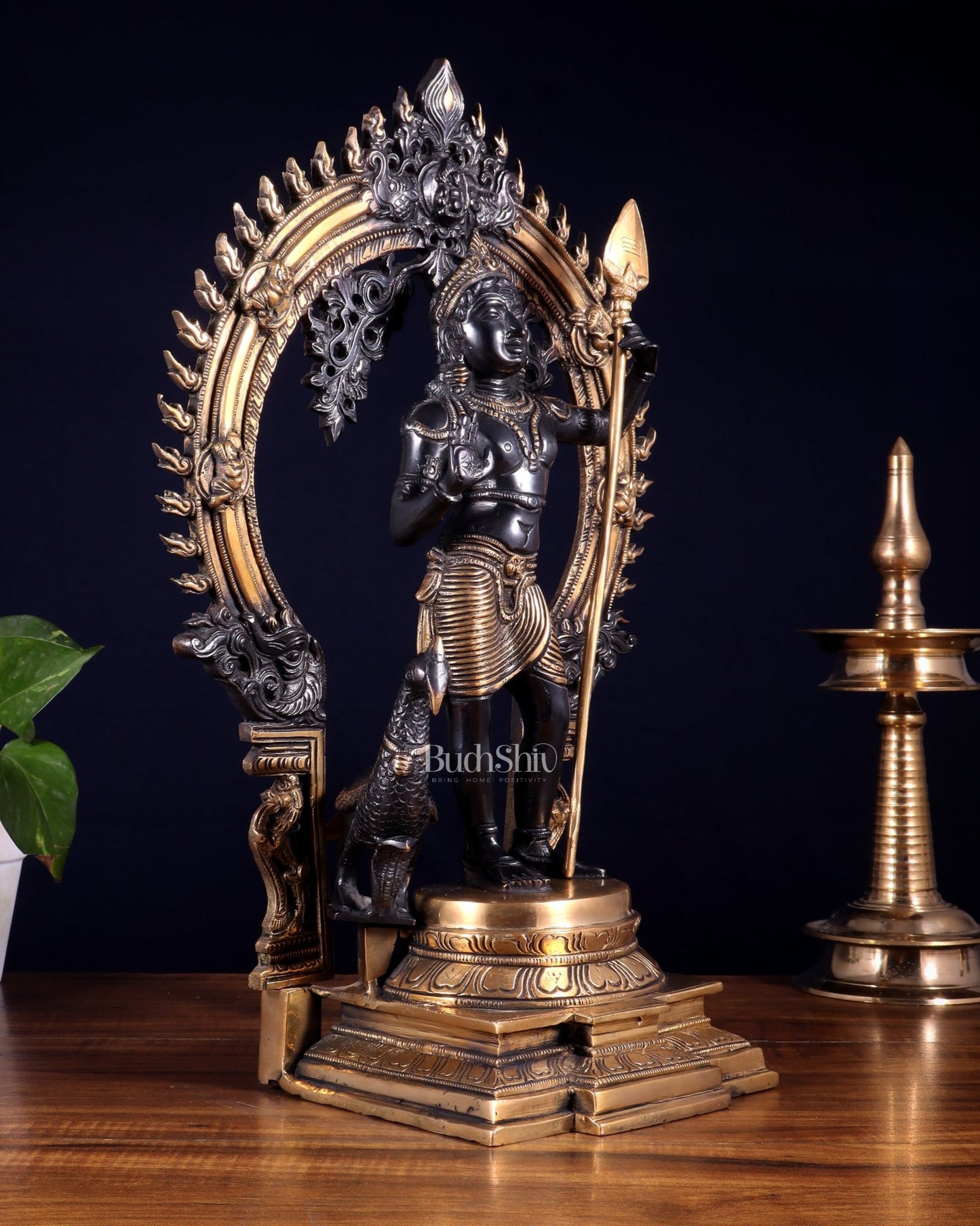 Pure Brass Lord Murugan Swamy Kartikeya Statue 16.5 inch - Budhshiv.com