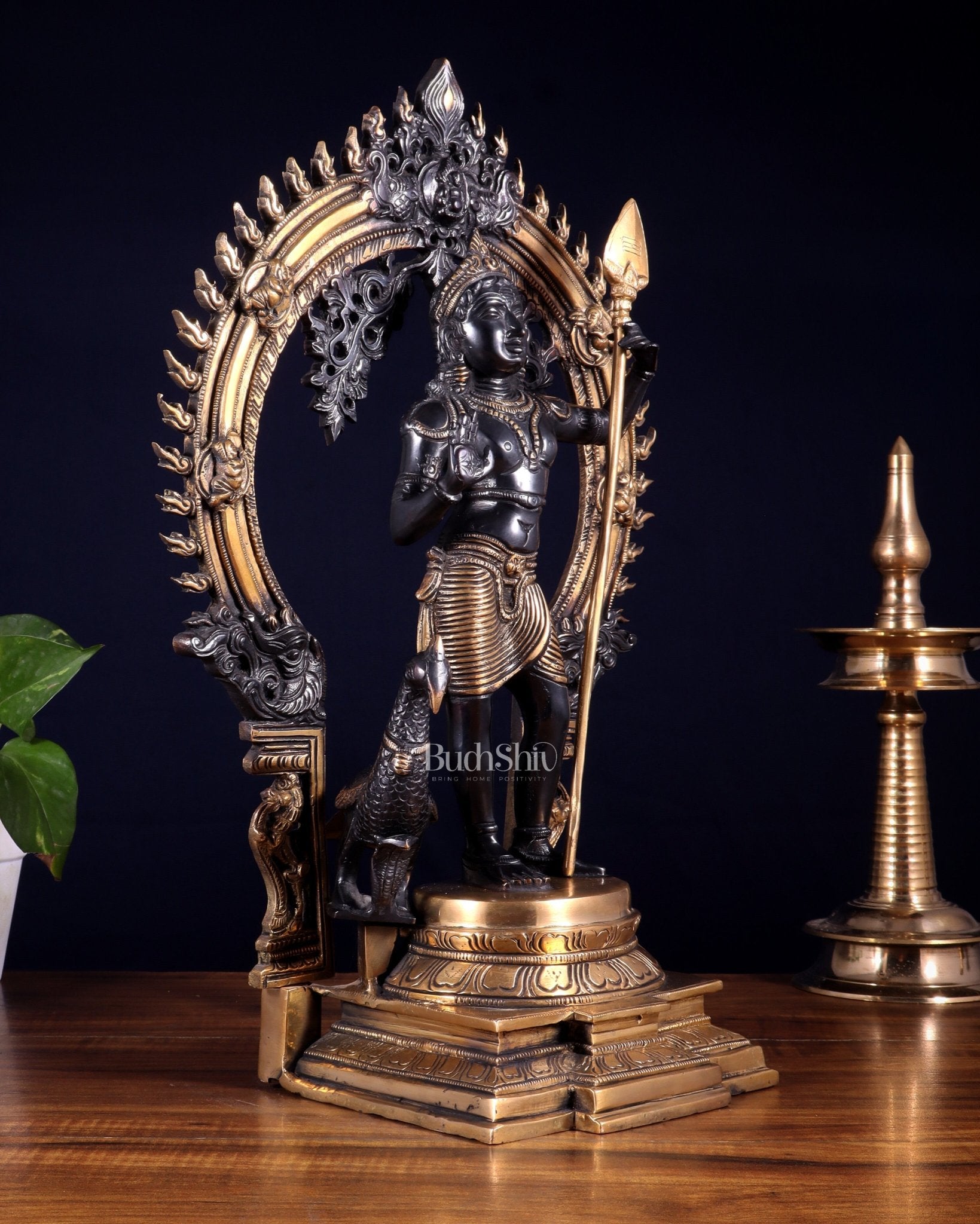 Pure Brass Lord Murugan Swamy Kartikeya Statue 16.5 inch - Budhshiv.com