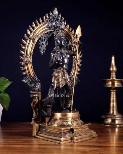 Pure Brass Lord Murugan Swamy Kartikeya Statue 16.5 inch - Budhshiv.com