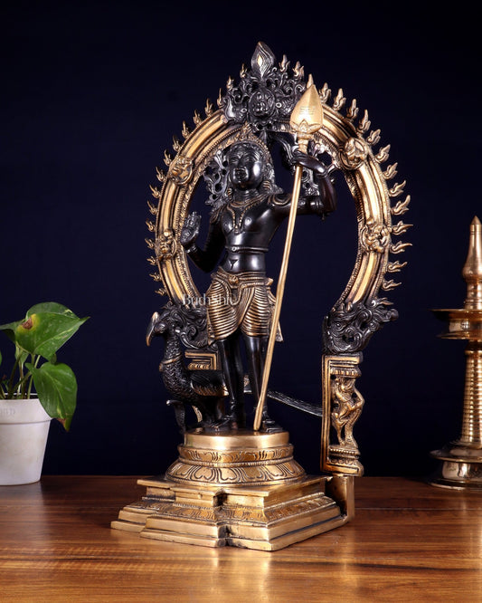 Pure Brass Lord Murugan Swamy Kartikeya Statue 16.5 inch - Budhshiv.com