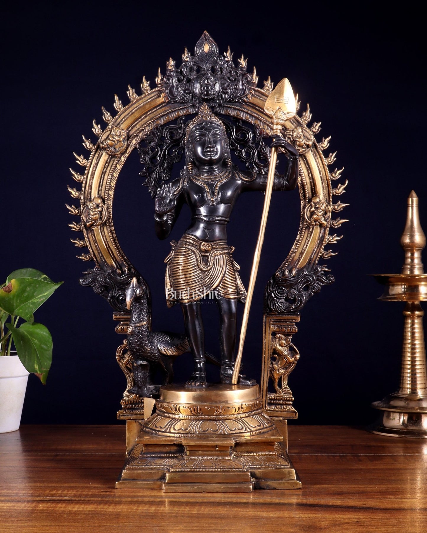 Pure Brass Lord Murugan Swamy Kartikeya Statue 16.5 inch - Budhshiv.com