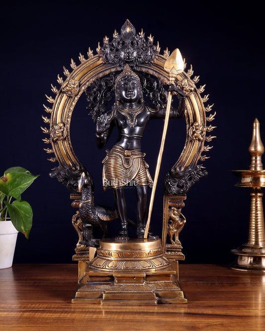 Pure Brass Lord Murugan Swamy Kartikeya Statue 16.5 inch - Budhshiv.com