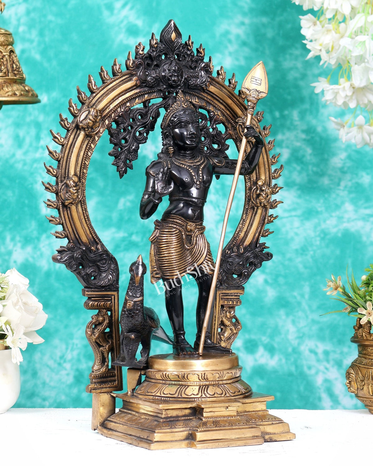 Pure Brass Lord Murugan Swamy Kartikeya Statue 16.5 inch - Budhshiv.com