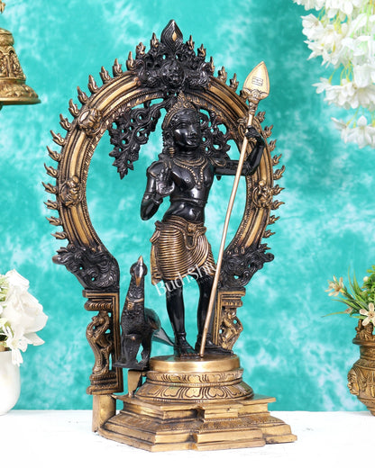 Pure Brass Lord Murugan Swamy Kartikeya Statue 16.5 inch - Budhshiv.com