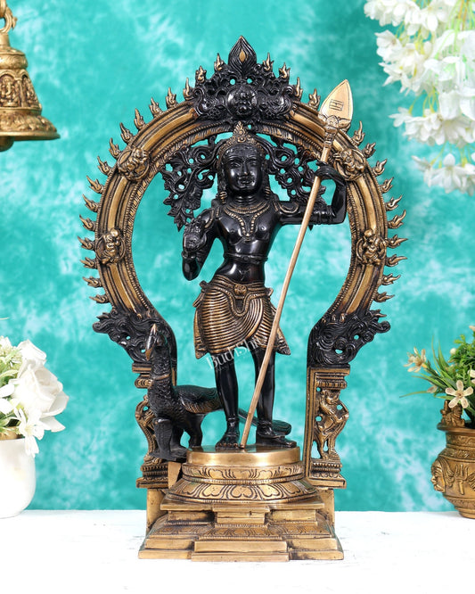 Pure Brass Lord Murugan Swamy Kartikeya Statue 16.5 inch - Budhshiv.com