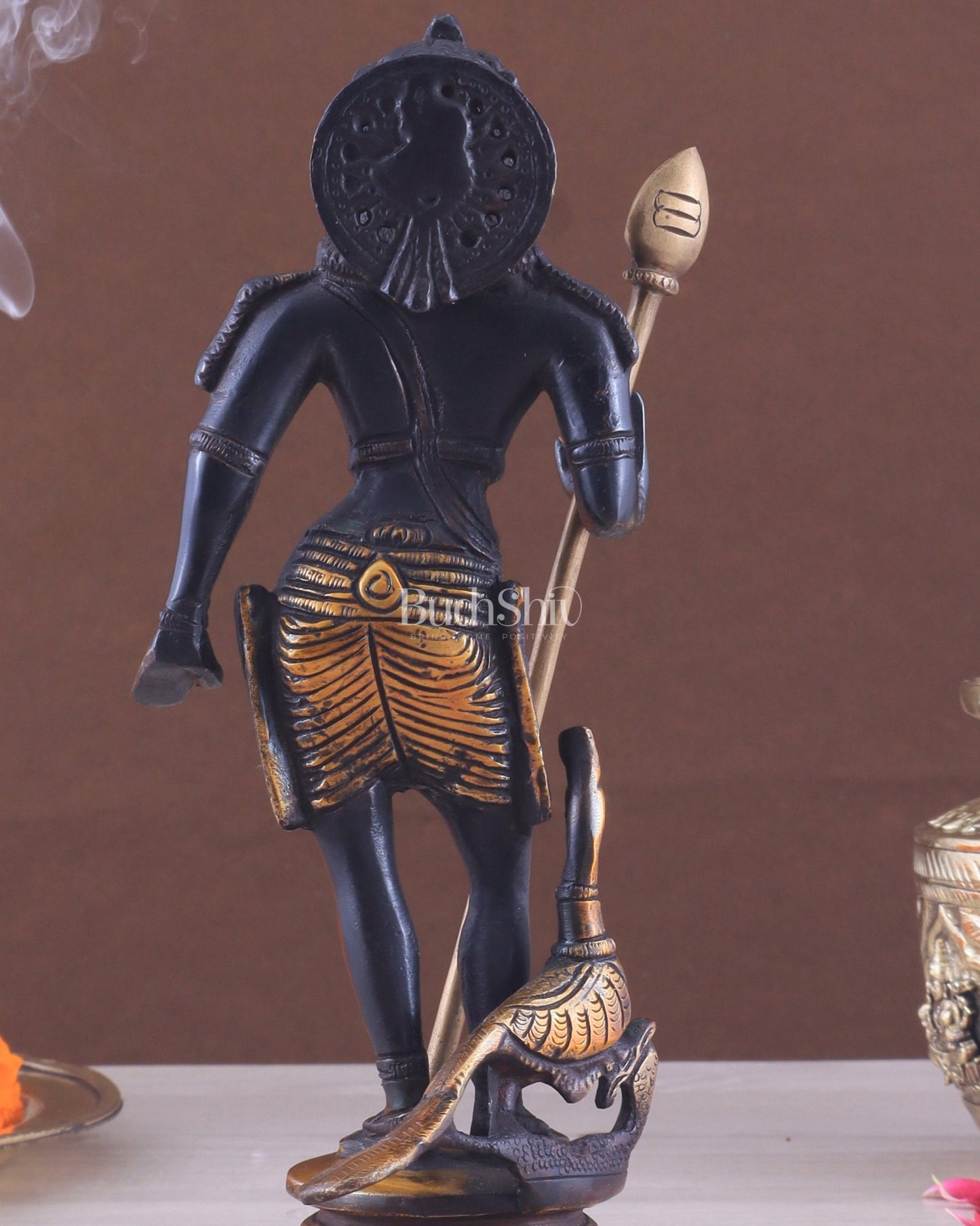 Pure Brass Lord Murugan Swamy Statue 10" black and golden - Budhshiv.com