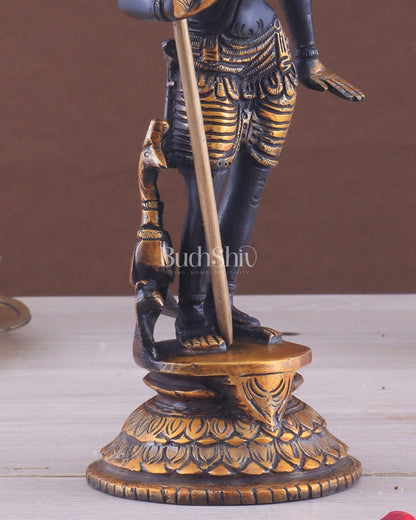 Pure Brass Lord Murugan Swamy Statue 10" black and golden - Budhshiv.com