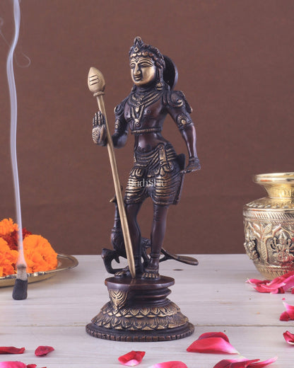 Pure Brass Lord Murugan Swamy Statue 10" brown and golden - Budhshiv.com