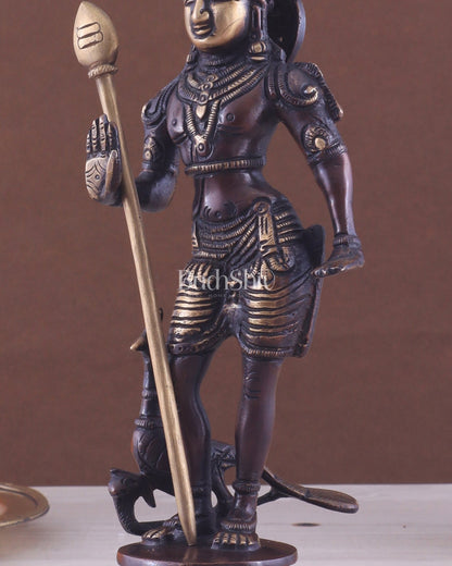 Pure Brass Lord Murugan Swamy Statue 10" brown and golden - Budhshiv.com