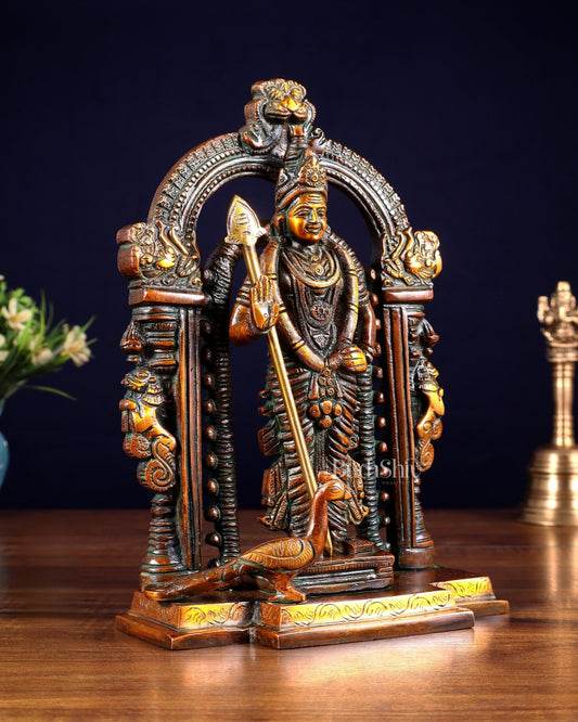 Pure Brass Lord Murugan Swamy statue 9" double chola tone - Budhshiv.com