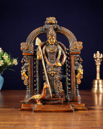 Pure Brass Lord Murugan Swamy statue 9" double chola tone - Budhshiv.com