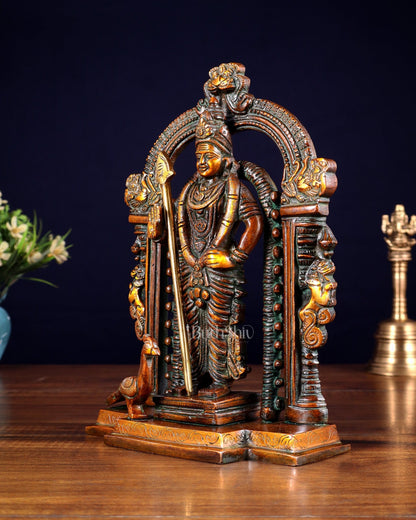 Pure Brass Lord Murugan Swamy statue 9" double chola tone - Budhshiv.com