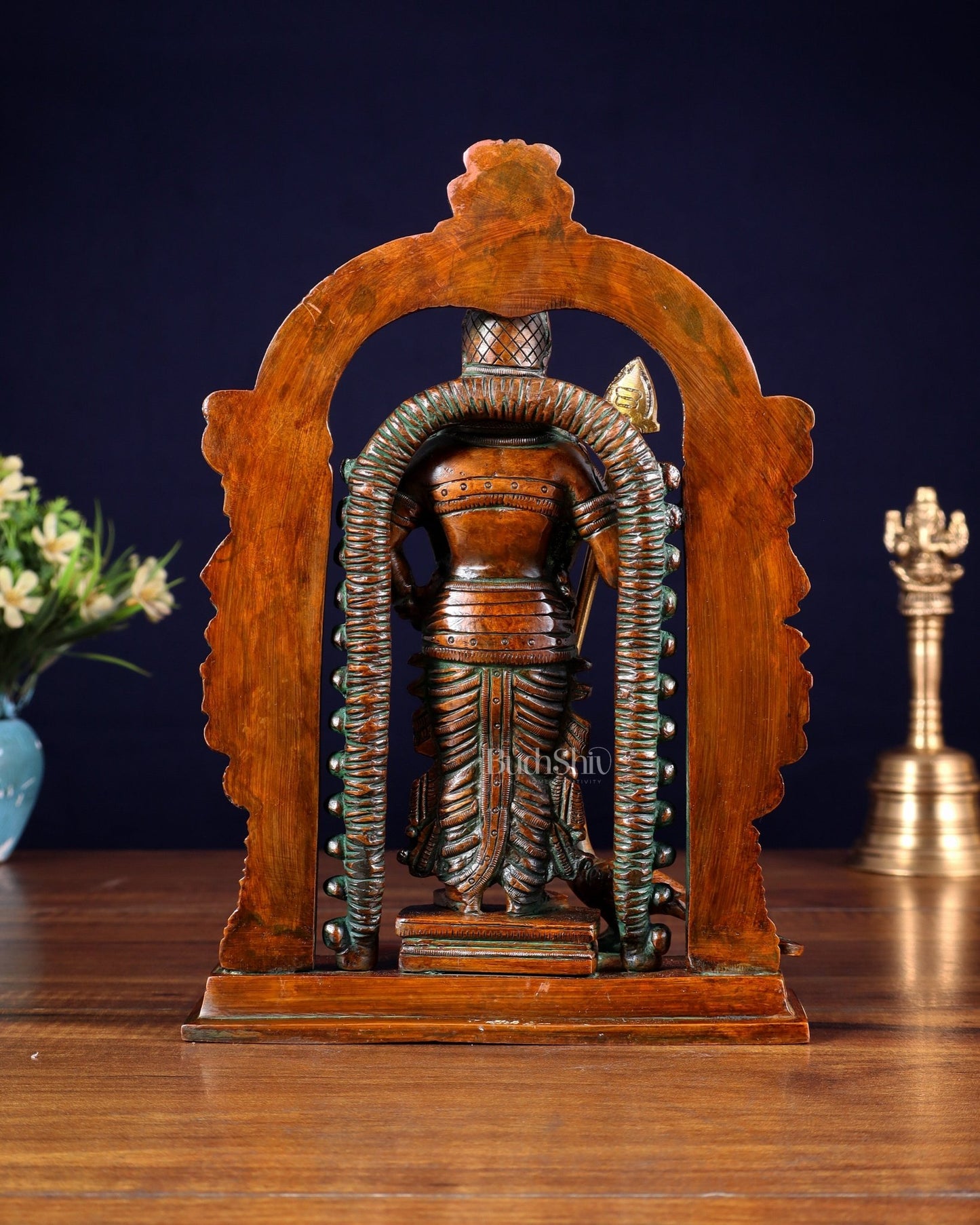 Pure Brass Lord Murugan Swamy statue 9" double chola tone - Budhshiv.com
