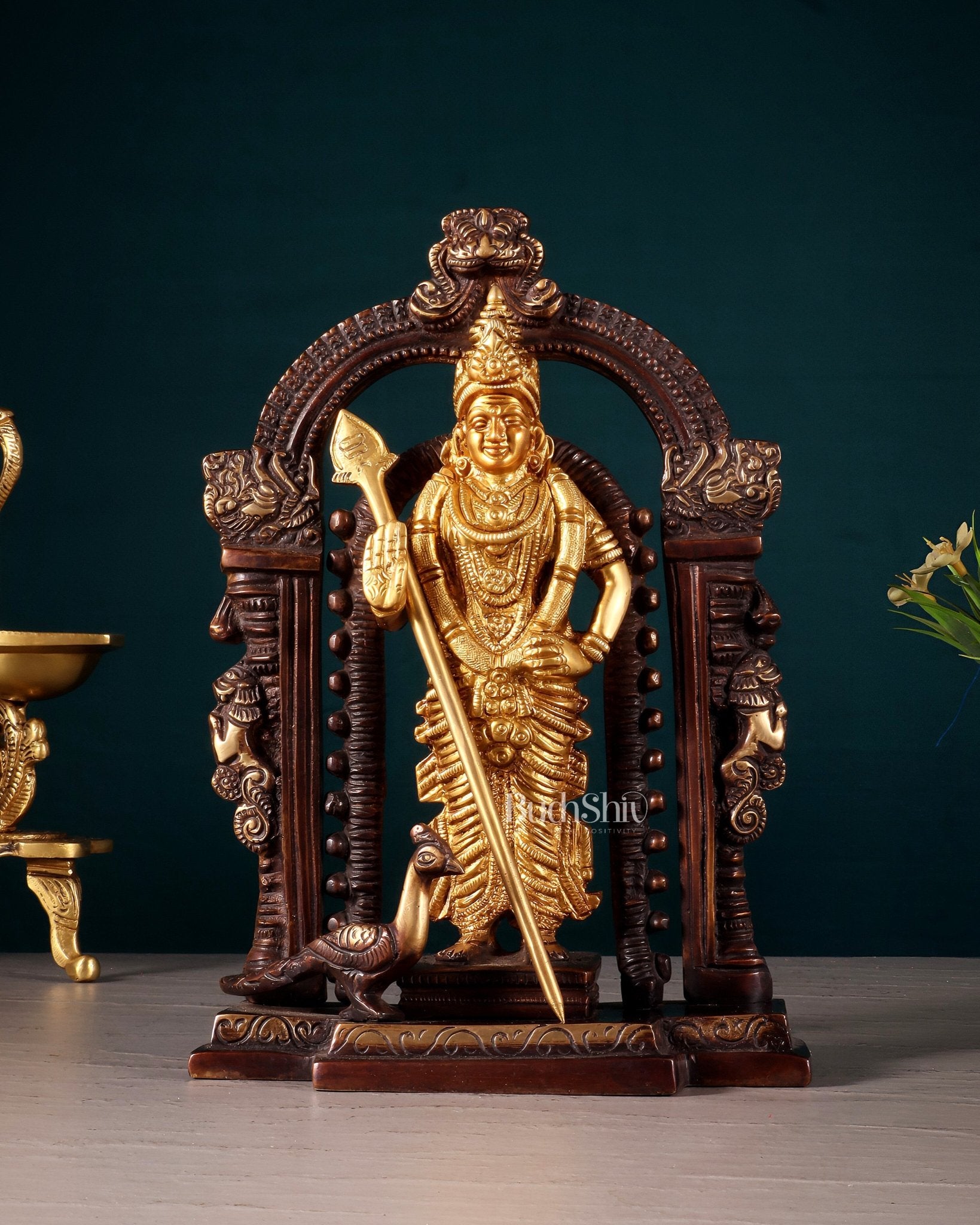 Pure Brass Lord Murugan Swamy statue 9" dual tone - Budhshiv.com