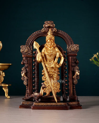Pure Brass Lord Murugan Swamy statue 9" dual tone - Budhshiv.com