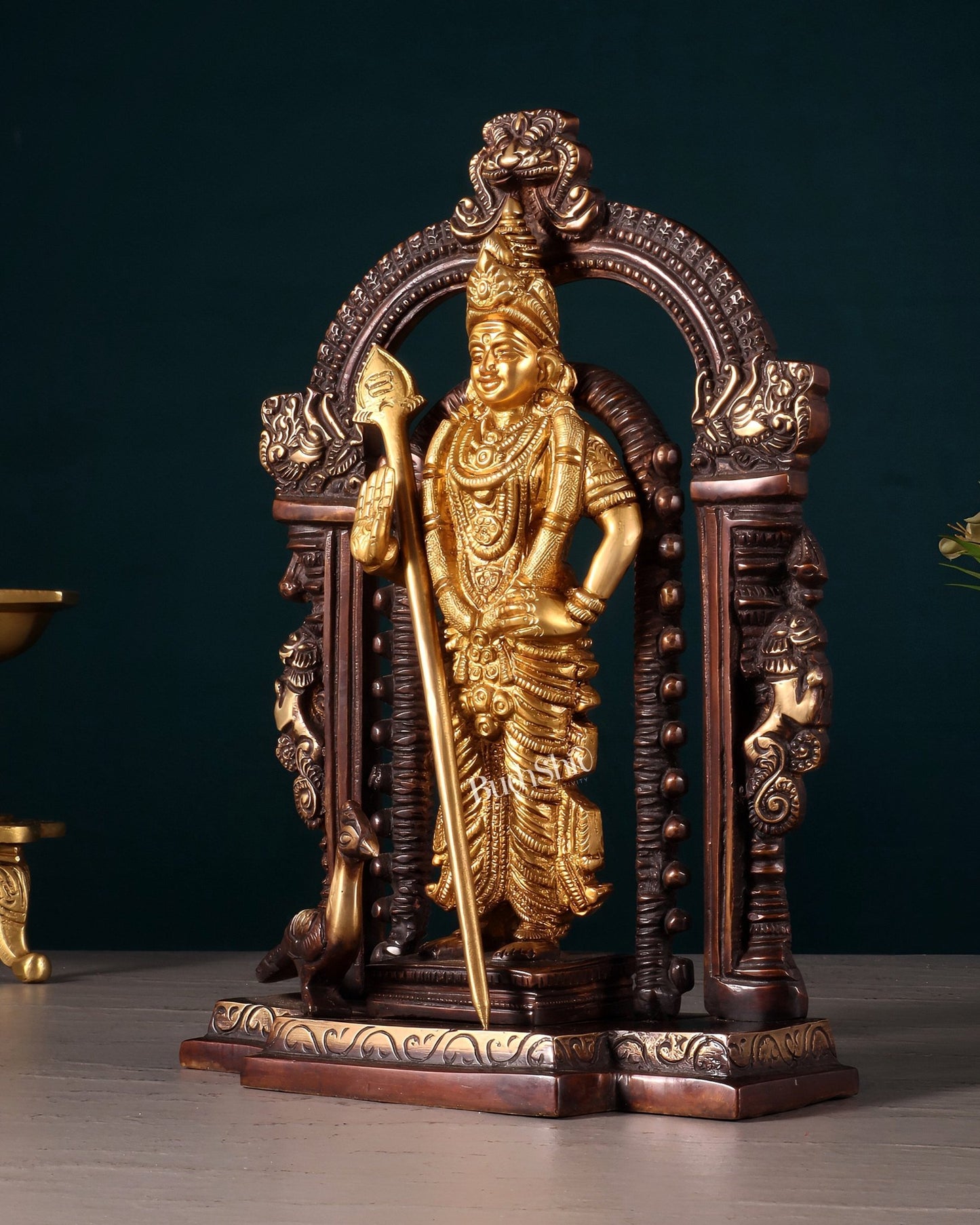 Pure Brass Lord Murugan Swamy statue 9" dual tone - Budhshiv.com