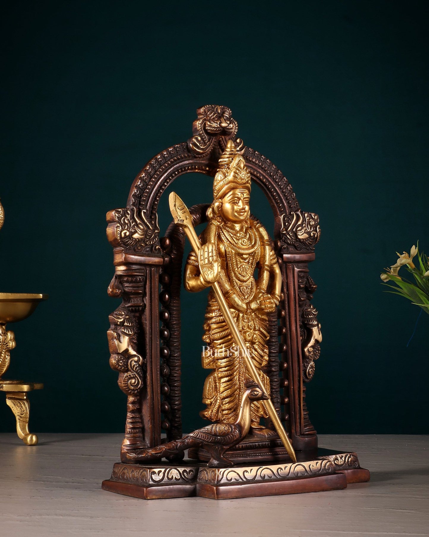 Pure Brass Lord Murugan Swamy statue 9" dual tone - Budhshiv.com