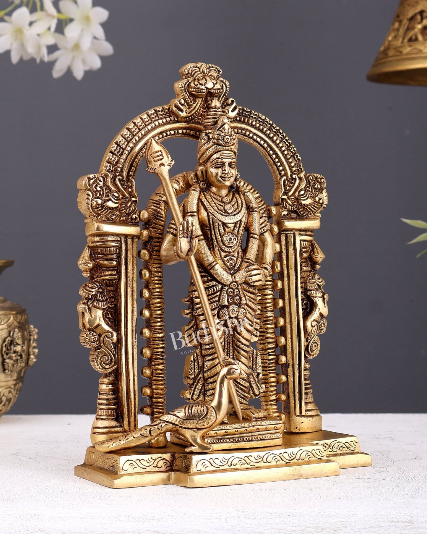 Pure Brass Lord Murugan Swamy statue 9" - Budhshiv.com