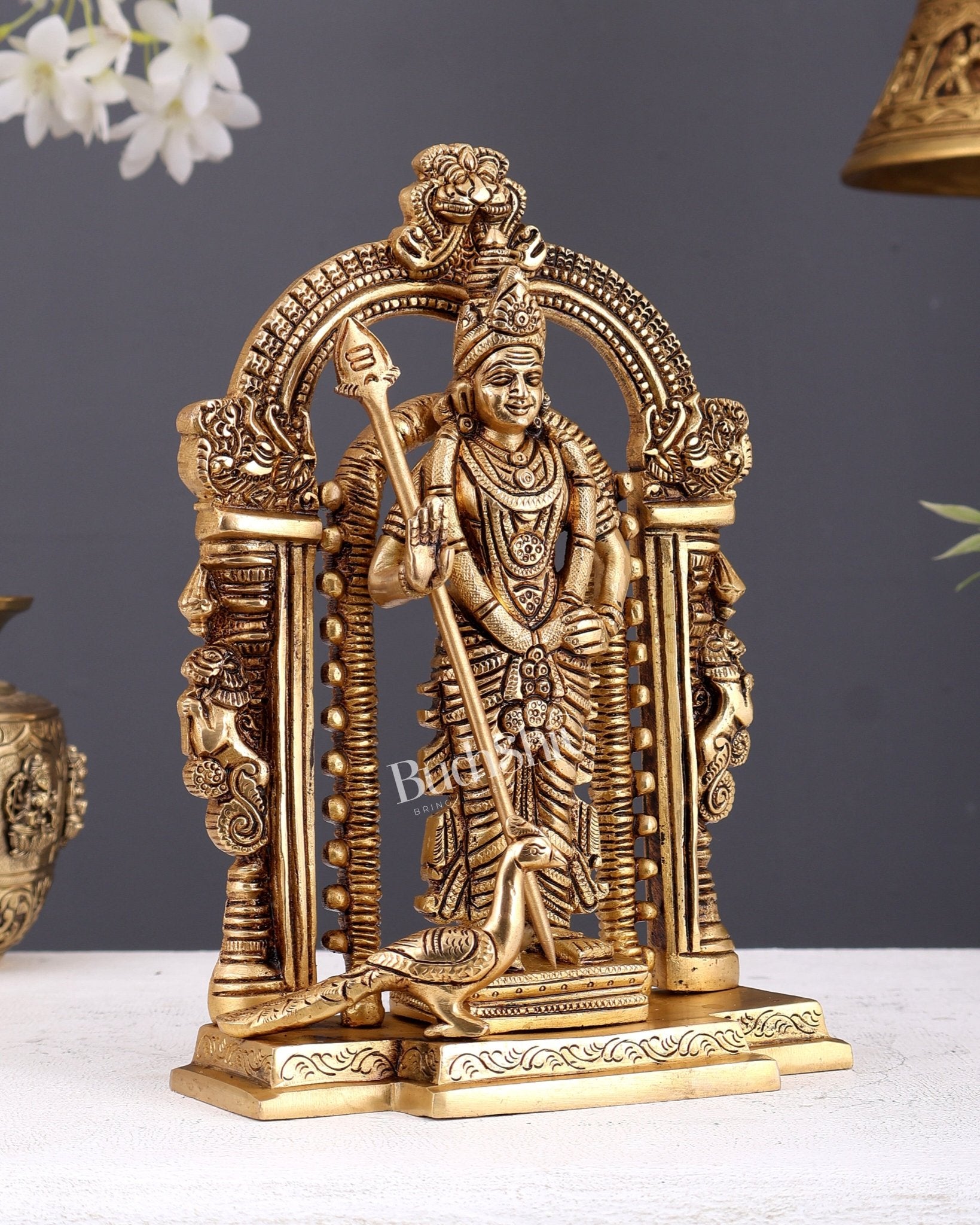 Pure Brass Lord Murugan Swamy statue 9" - Budhshiv.com