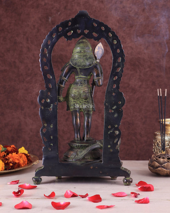 Pure Brass Lord Murugan with Prabhavali – Unique Mukunda Kartikeya Statue 14.5" - Budhshiv.com