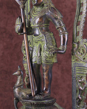 Pure Brass Lord Murugan with Prabhavali – Unique Mukunda Kartikeya Statue 14.5" - Budhshiv.com