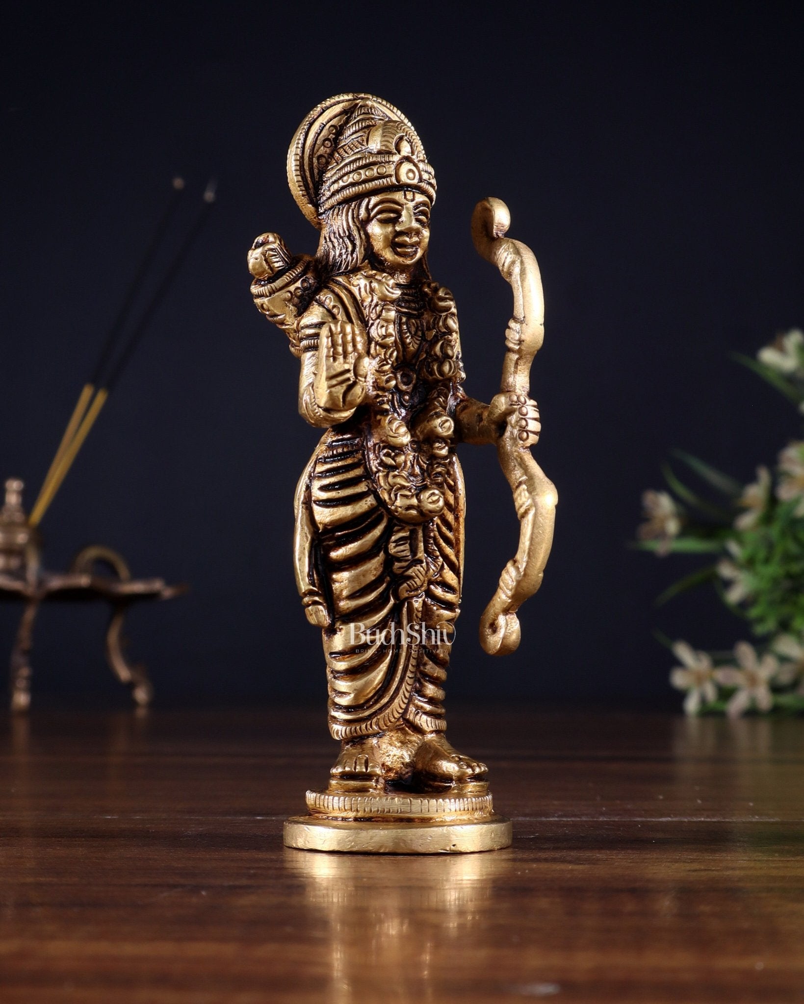 Pure Brass Lord Rama Statue – 4.5" Miniature Idol for Home Temple - Budhshiv.com