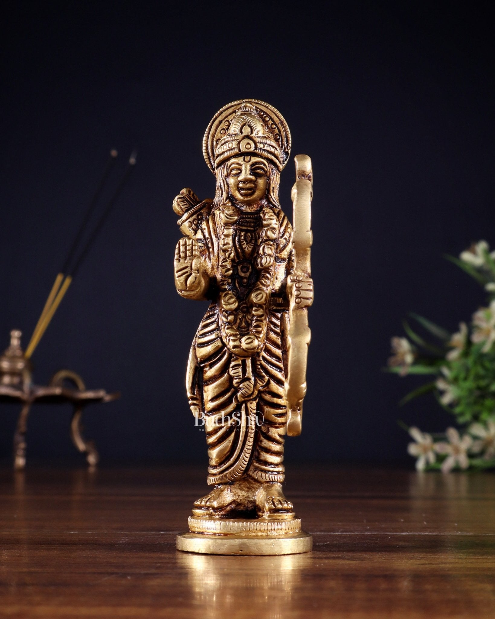 Pure Brass Lord Rama Statue – 4.5" Miniature Idol for Home Temple - Budhshiv.com