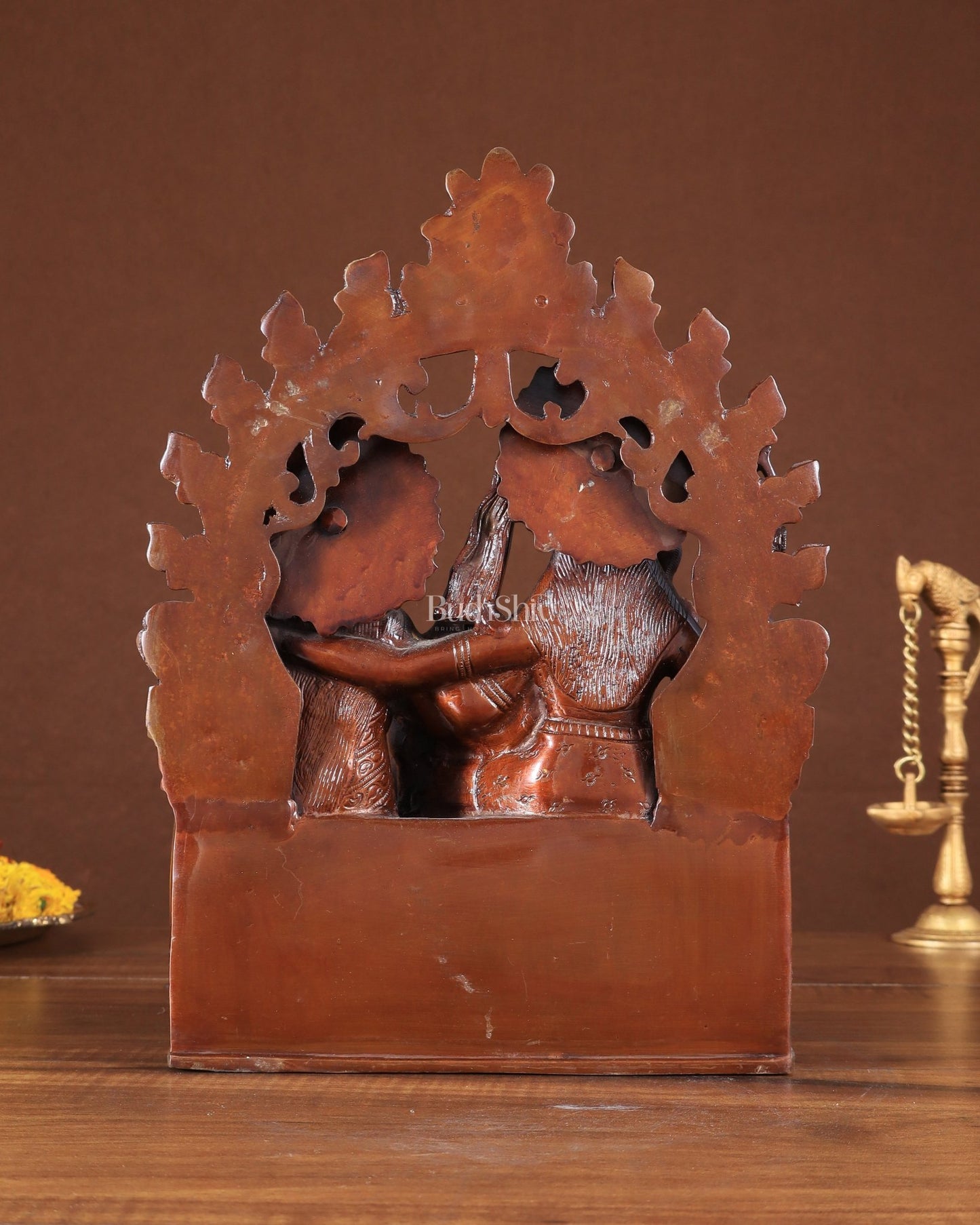 Pure Brass Lord Shiv Parvati with Ganesha Idol and Prabhavali 10.7 inch double chola - Budhshiv.com