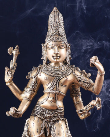 Pure Brass Lord Shiva as Pashupatinath Standing Sculpture – Hoysala Inspired 18" - Budhshiv.com