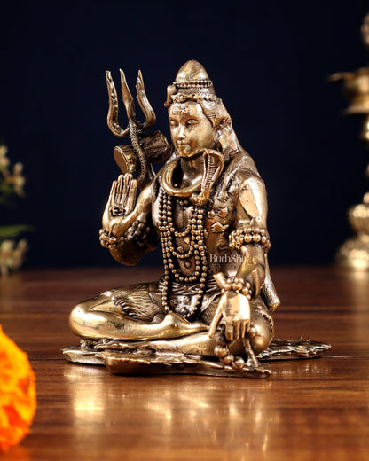 Pure Brass Lord Shiva Blessing Statue – Superfine Finish – 4" - Budhshiv.com