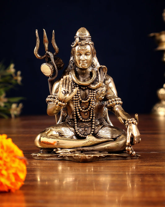 Pure Brass Lord Shiva Blessing Statue – Superfine Finish – 4" - Budhshiv.com