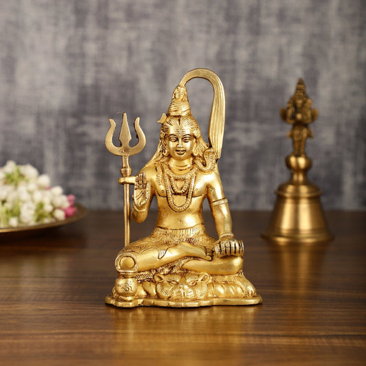 Pure Brass Lord Shiva Detailed Statue with Kamandala | 7 Inch - Budhshiv.com