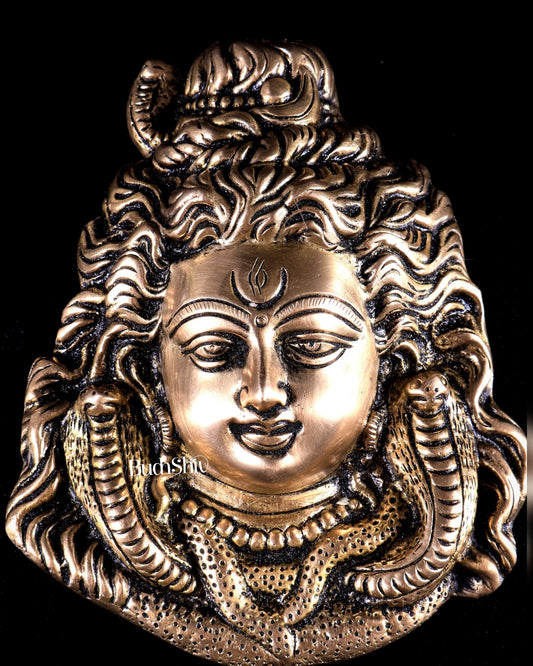 Pure Brass Lord Shiva Face Mural for Wall Hanging – Divine Mahadev Face - Budhshiv.com