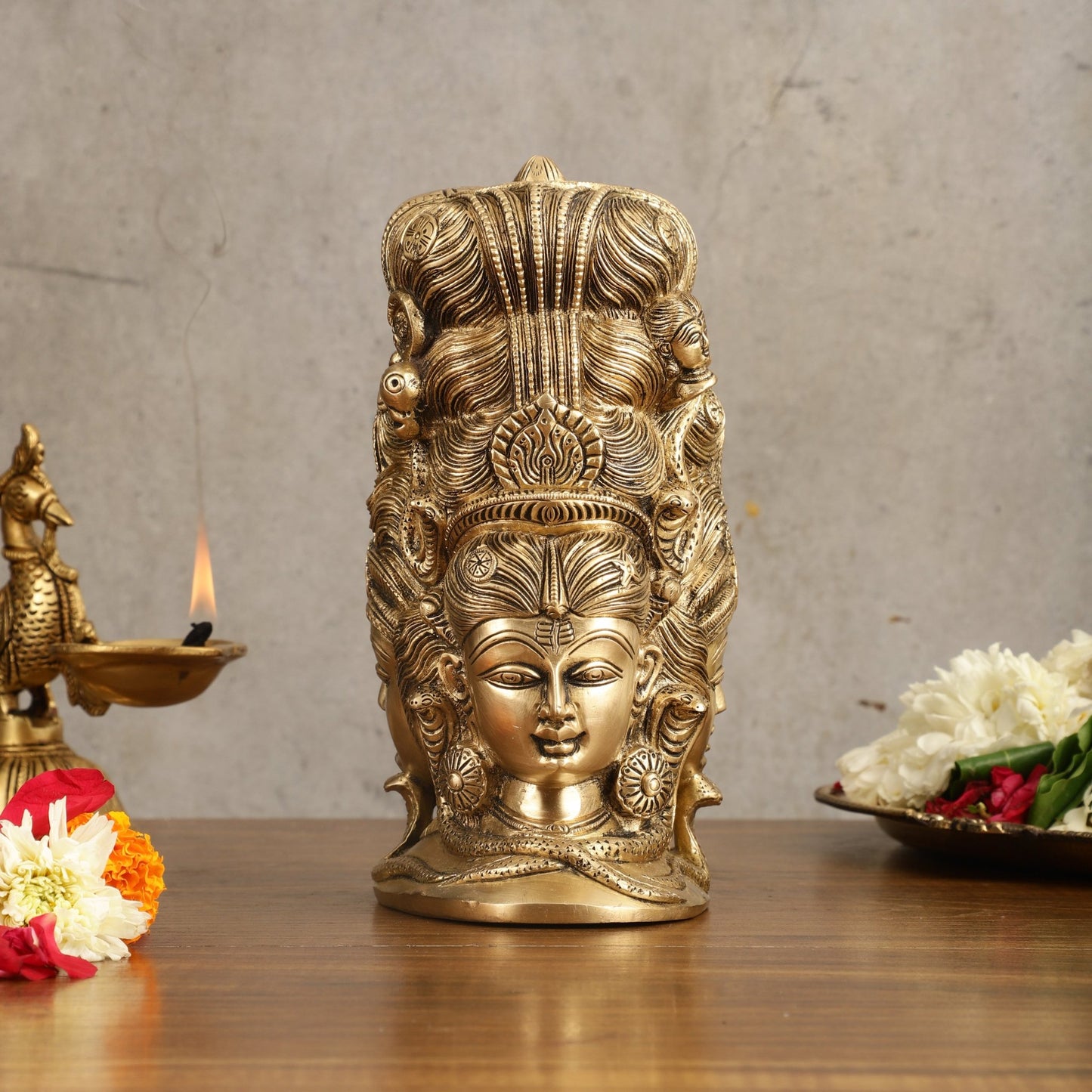 Pure Brass Lord Shiva Head with Parvati Mukhalingam - 8 in Height - Budhshiv.com