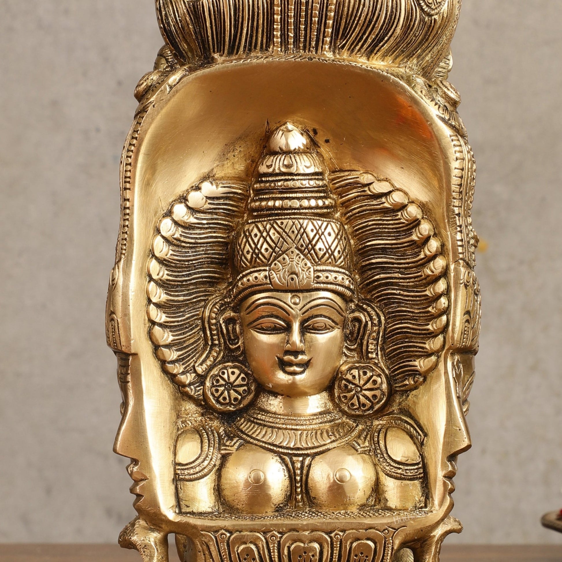 Pure Brass Lord Shiva Head with Parvati Mukhalingam - 8 in Height - Budhshiv.com