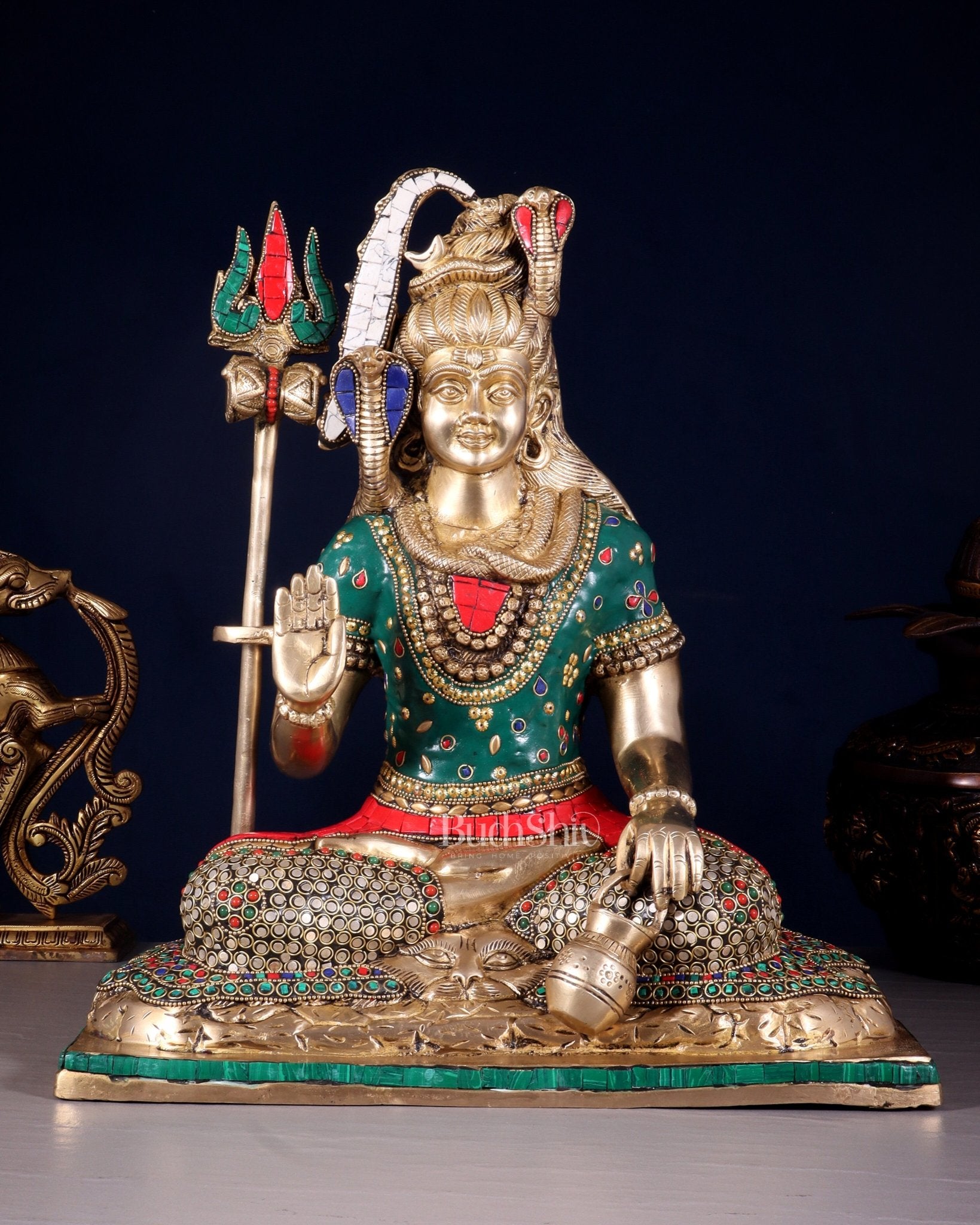 Pure Brass Lord Shiva Idol with Open Eyes 15" - Budhshiv.com